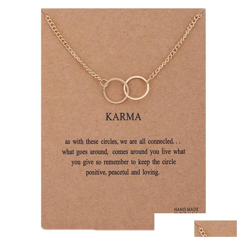 Pendant Necklaces Twocircle Pendant Necklaces For Women Harmony Interlocking Circles Necklace With Mes Card Fashion Jewelry Drop Deliv Dh8If