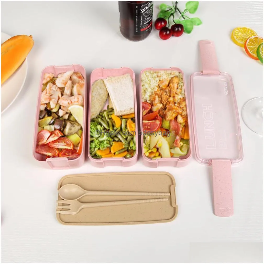 900ml 3 layers bento box ecofriendly lunch boxes food container wheat straw material microwavable dinnerware lunchbox w0246