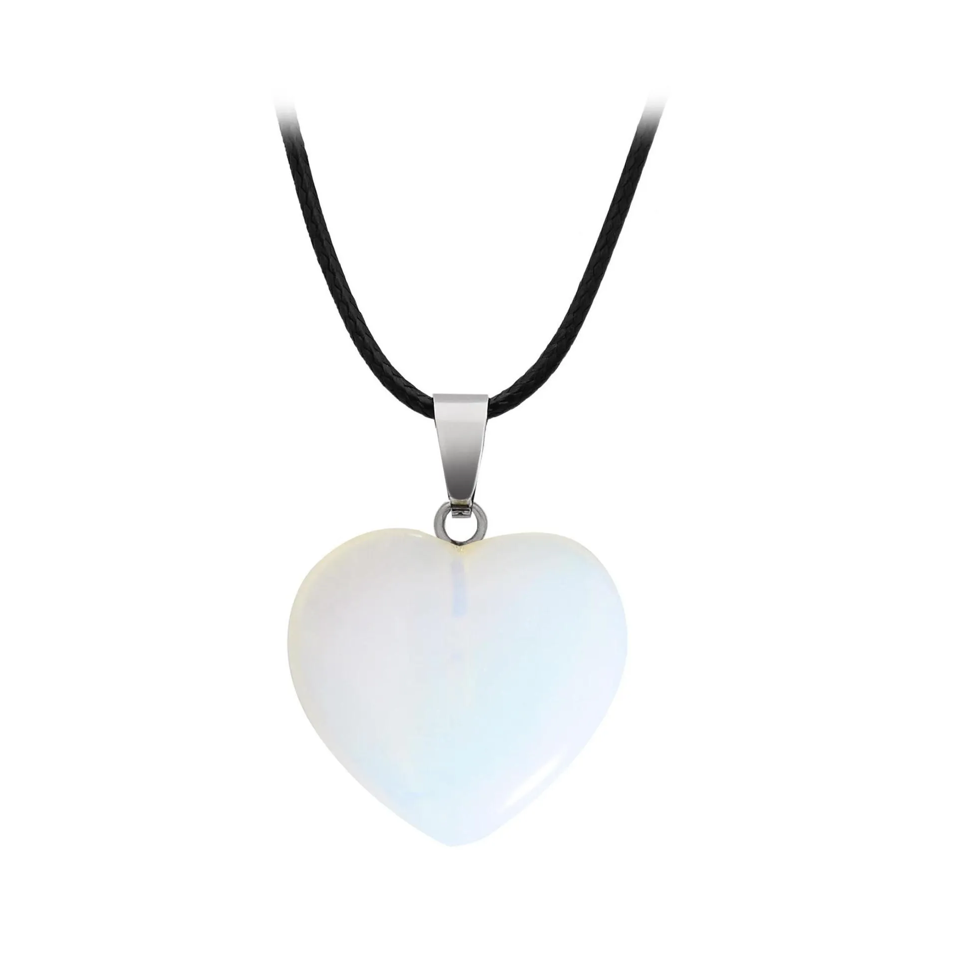 natural stone gemstone pendant necklace with pu leather chain heart shape crystal quartz turquoise charm necklace jewelry for women men