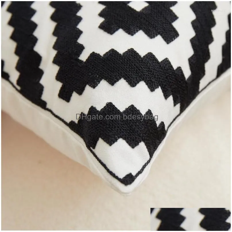 Cushion/Decorative Pillow Pillow Nordic Ins Style Embroidery Er Black Red Geometric Square Decorative Pillows Home Bed Sofa Chair Head Dho7X