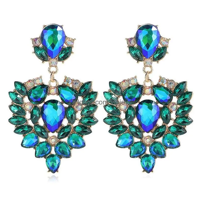 fashion multicolor rhinestone heart-shaped dangle earrings high quality sparkly crystal pendant ear jewelry for women