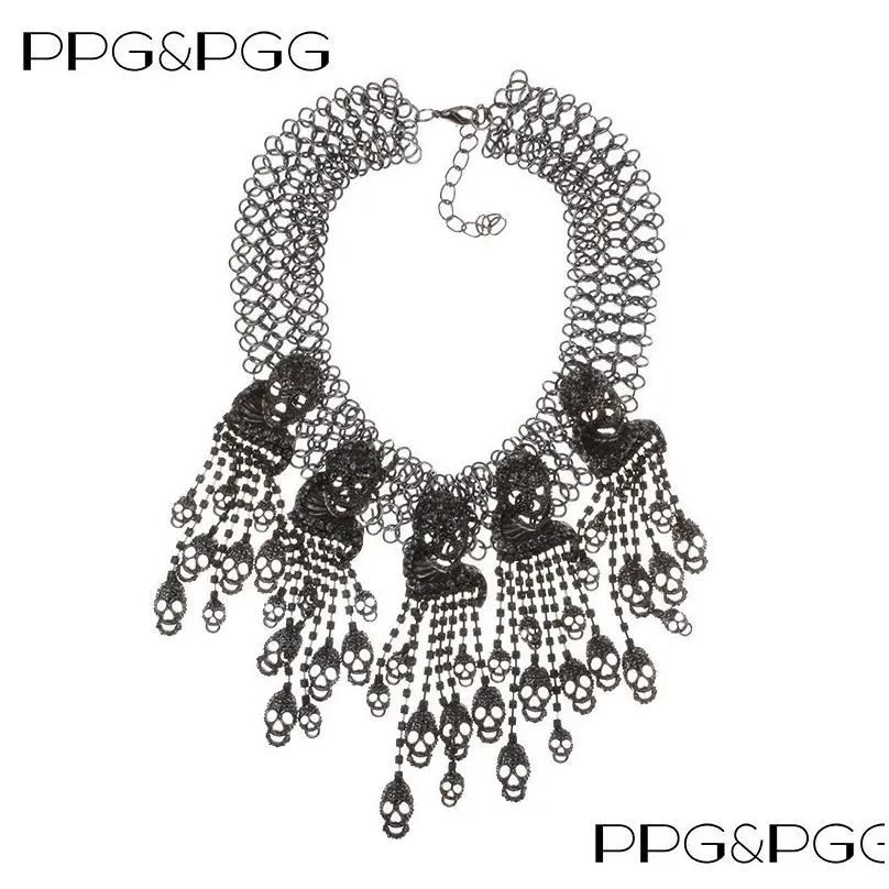 luxury crystal rhinestone skull tassel choker necklace women maxi chunky chains fringe statement large collar necklaces pendants