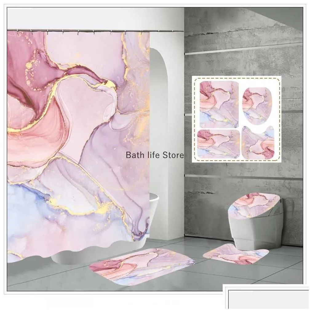 Shower Curtains Pink Crack Shower Curtains Fashion Bathroom Curtain Bath Sets Cover Mat Non-Slip Washroom Rug Set Modern 180x180cm