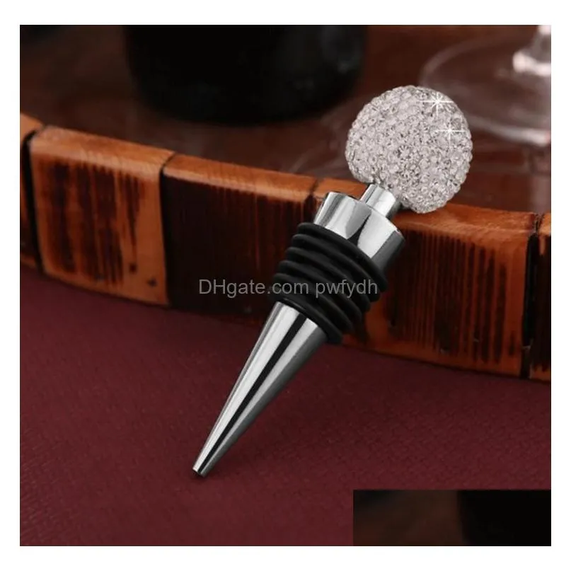 rhinestone bottle stopper stainless steel small round ball crystal diamond wine stoppers wedding party gifts for bar tools sn5294