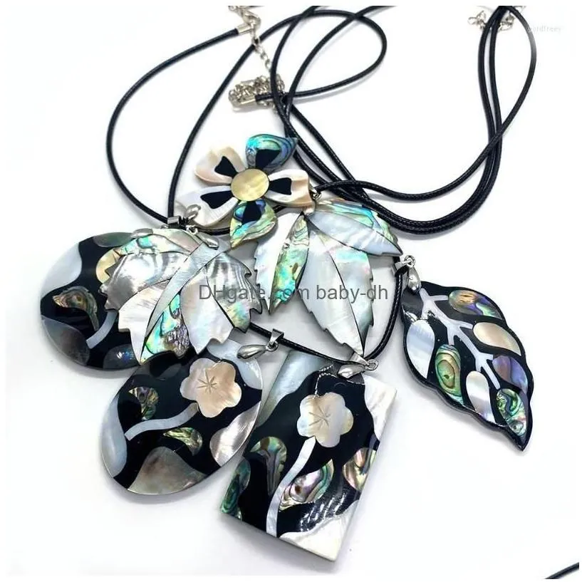 Pendant Necklaces Natural Shell Stitching Leaf Shape 3050Mm Mother Of Pearl Charm Jewelry Diy Necklace Sweater Chain Drop Delivery Pe