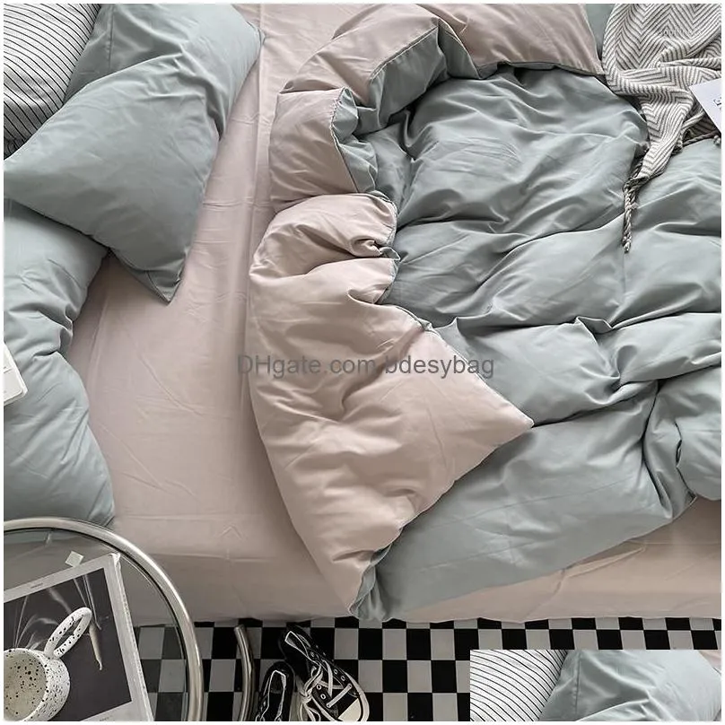Bedding Sets Bedding Sets Double Sided Color Duvet Er Set With Bed Sheet Pillowcase High Quality Skin Friendly Quilt Soft Linens Drop Dhukm