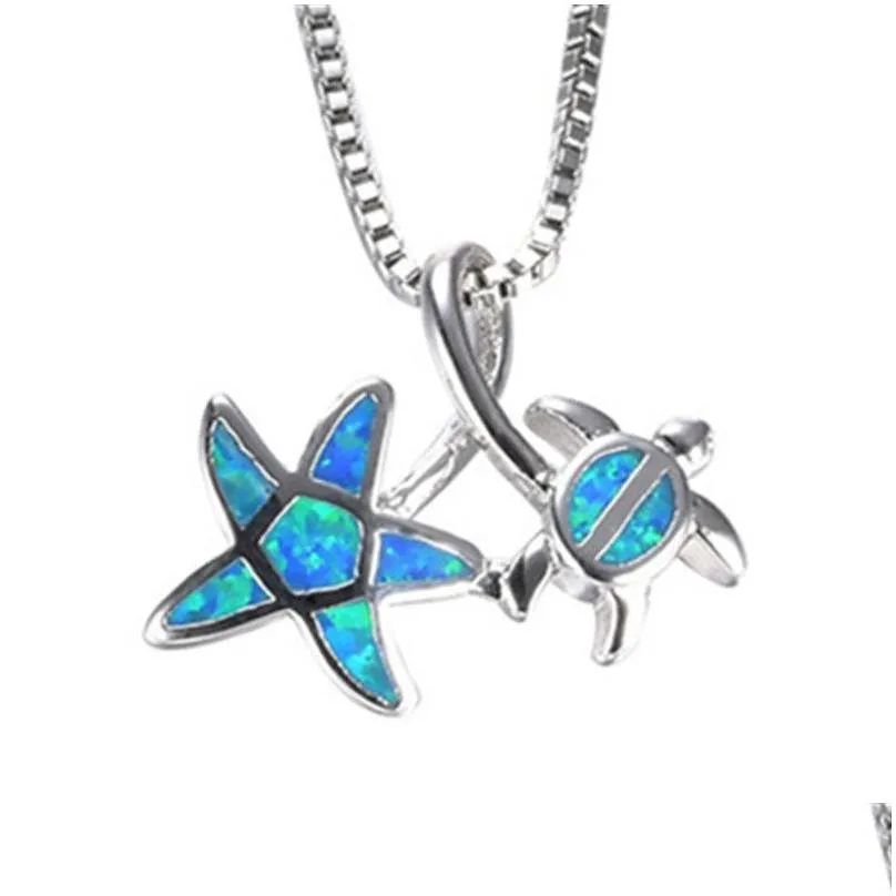 fashion silver filled blue imitati opal sea turtle pendant necklace for women female animal wedding ocean beach jewelry gift1