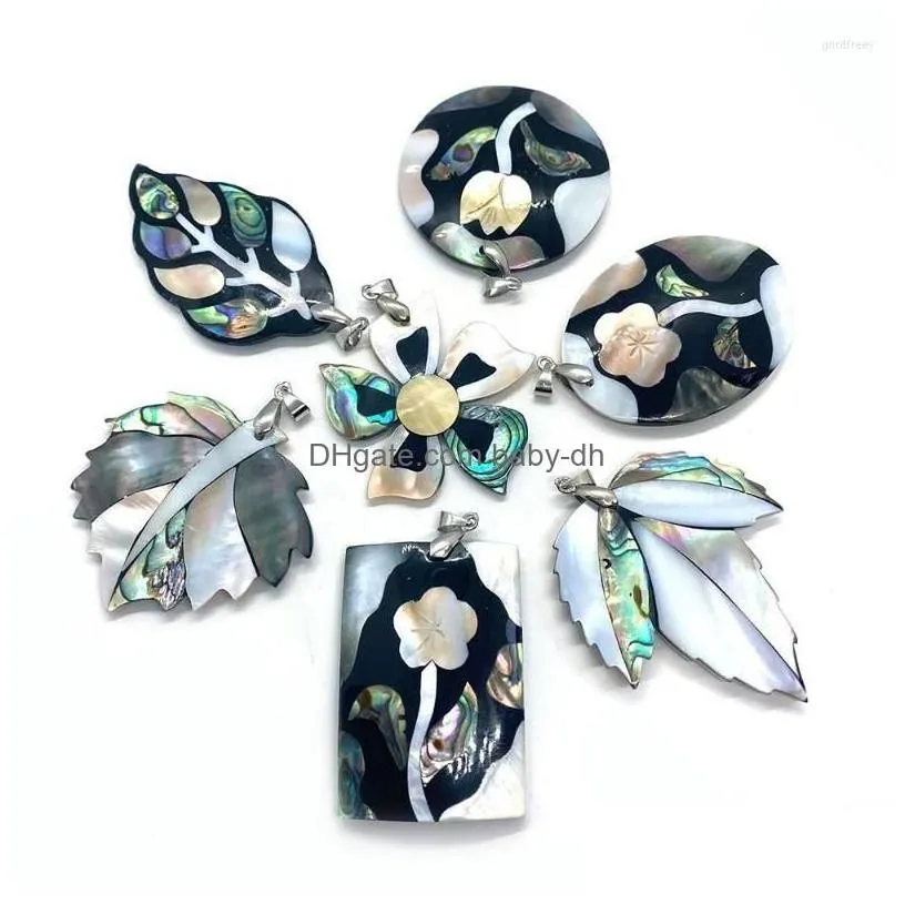 Pendant Necklaces Natural Shell Stitching Leaf Shape 3050Mm Mother Of Pearl Charm Jewelry Diy Necklace Sweater Chain Drop Delivery Pe