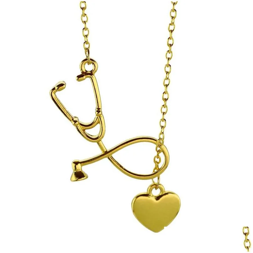 Pendant Necklaces Nurse Stethoscope Necklace Heart Initial Pendant Necklaces For Doctors And Nurses Chrismtas Drop Delivery Jewelry Ne Dh1He