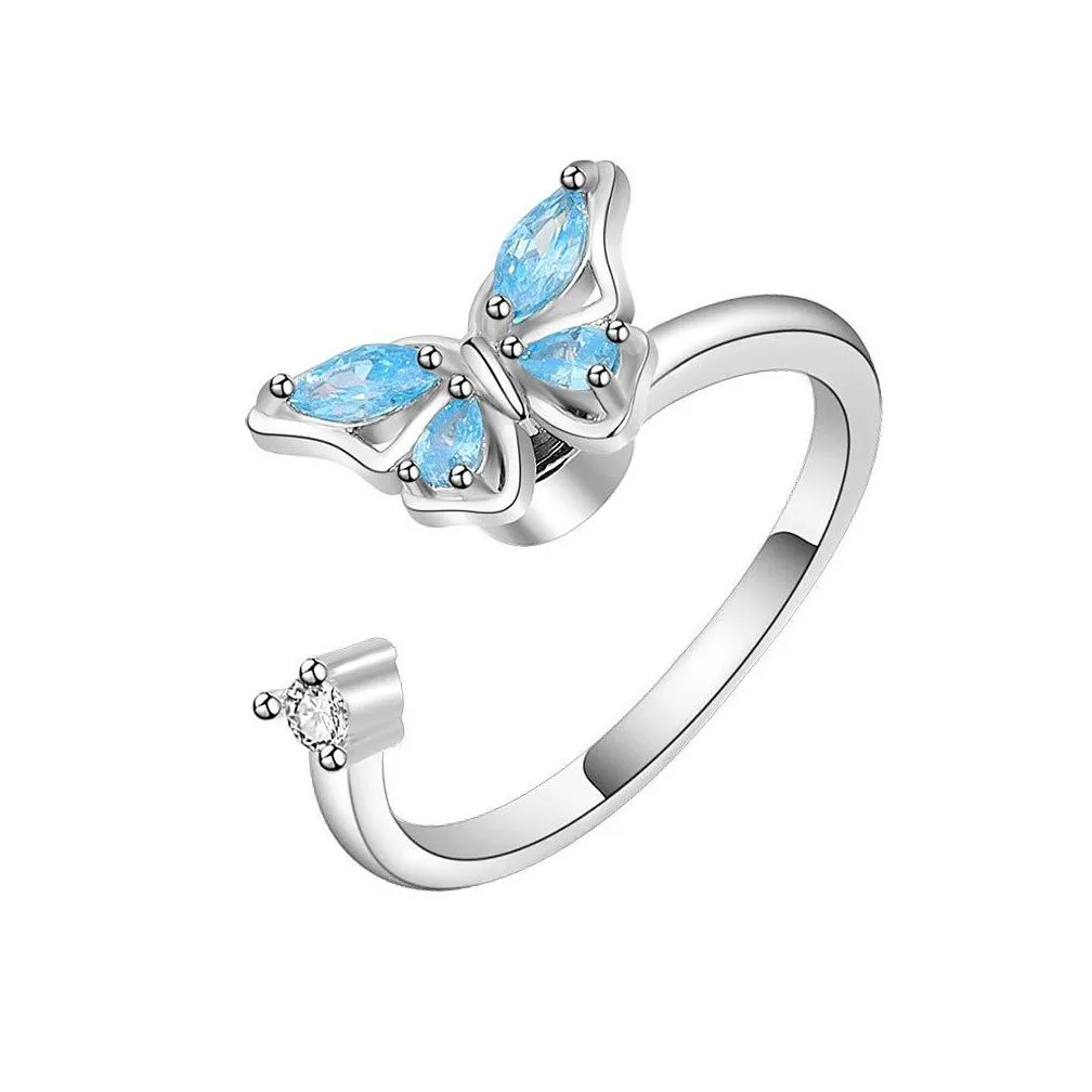 Solitaire Ring Rotating Butterfly Rings For Women Adjustable Anti Anxiety Ring Delicate Jewelry Drop Delivery Jewelry Ring Dhggk