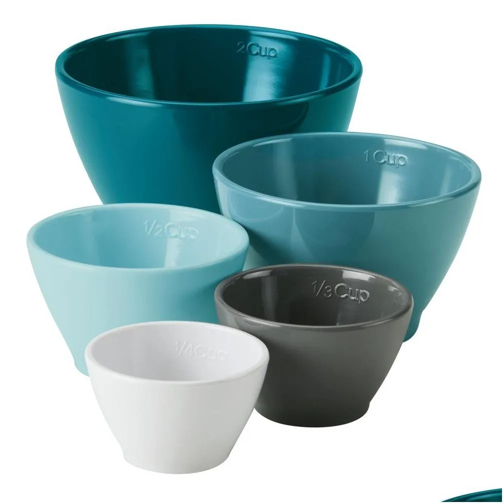 Rachael Ray Mix and Measure, Melamine, Mixing Bowl Measuring Cup, and Nylon, Utensil Set, 10 Piece, Light Blue and Teal