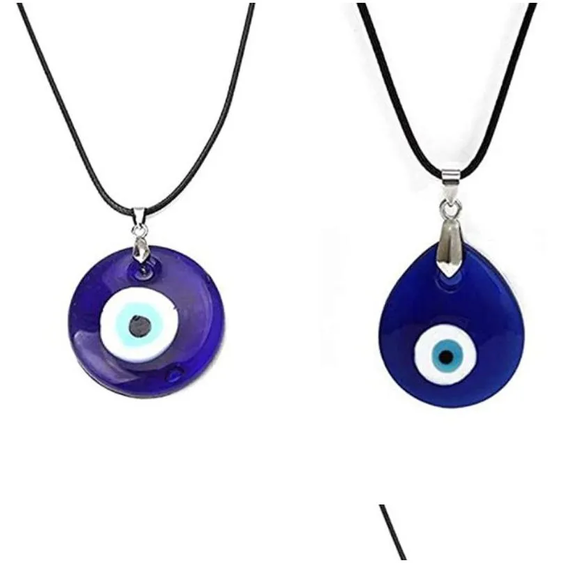 Pendant Necklaces Evil Eye Necklace With Leather Rope Turkish Blue Glass Pendant Necklaces For Women Men Lucky Protection Jewelry Drop Dhawd