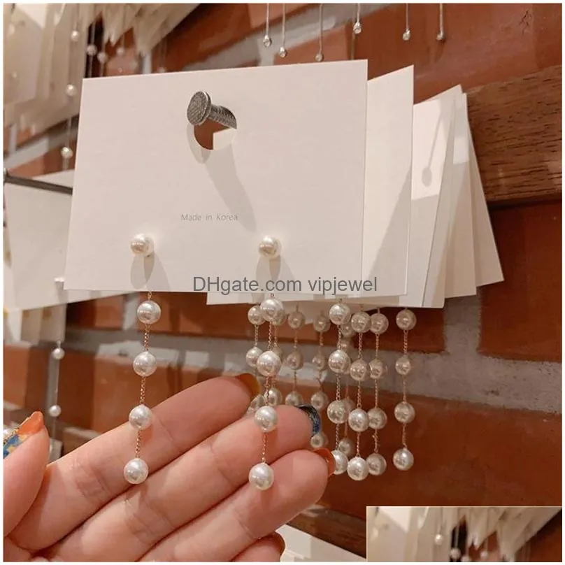 925 sterling silver pin earrings for women wedding jewelry gifts fashion bohemian tassel long chain pearl earring