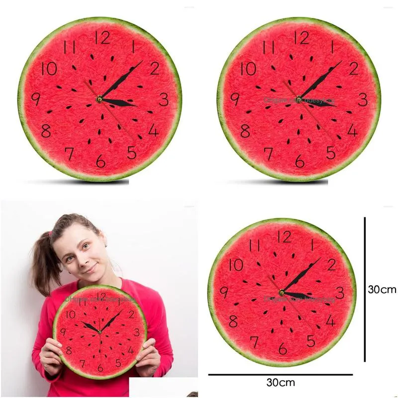 Wall Clocks Wall Clocks Summer Season Watermelon Modern Clock Tropical Fruit Kitchen Art Slient Quartz Drop Delivery Home Garden Home Dhc9F