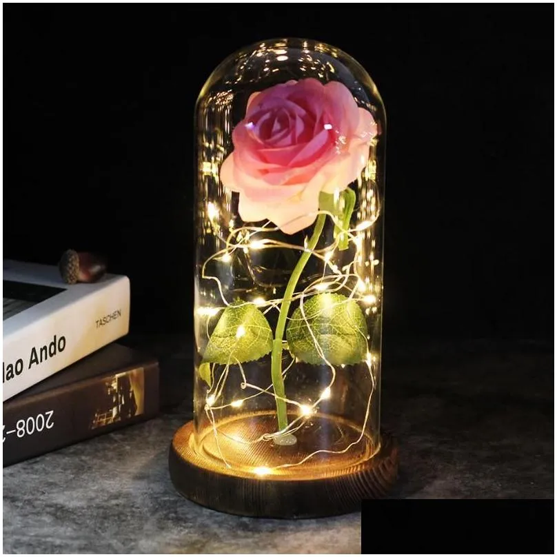 New coming 9 color brown base with Rose On a Glass Dome Valentine`s Day Gift Forever Rose Mothers Day Gift