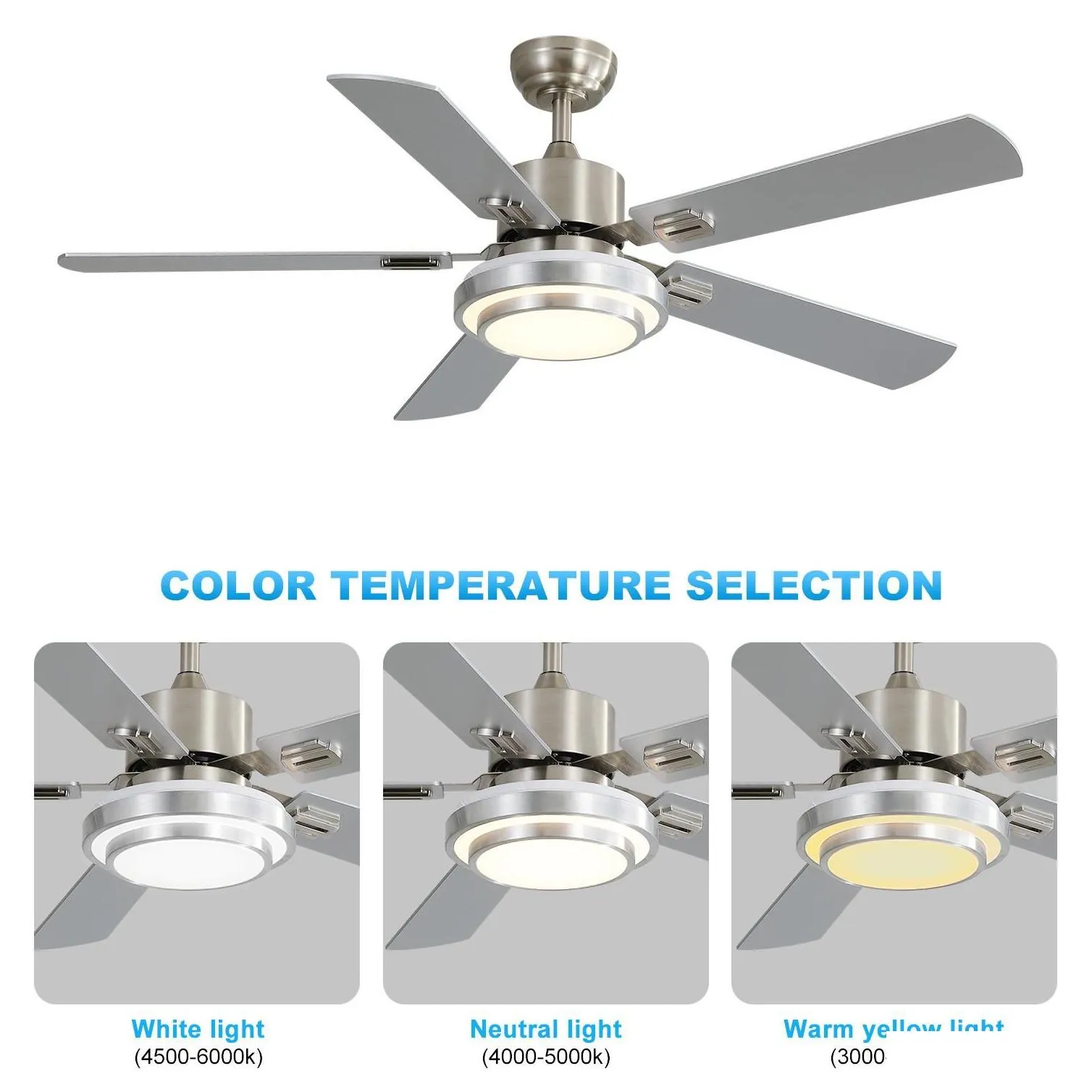 US Stock 52 Inch Ceiling Fan with Light and Remote Reversible Dimmable Speed Adjustable Modern Style ETL Listed KBS-5207 TTK
