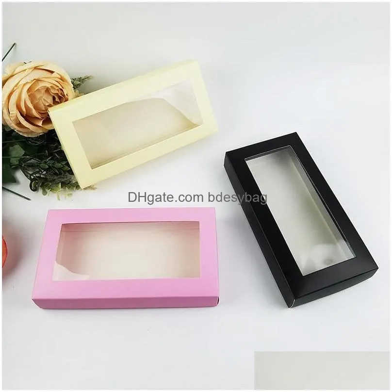 3 colors kraft paper gift boxes kraft packaging box with window kraft paper socks box long wallet packing boxes 21x11x3.5cm lx0747