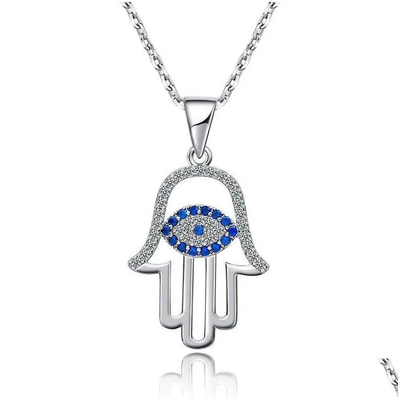 Pendant Necklaces Blue Evil Eye Hamsa Hand Necklace Third Pendant Necklaces Lucky Protection Jewelry Drop Delivery Jewelry Necklaces P Dh3Nn