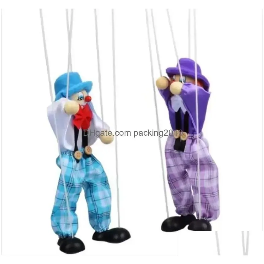 Party Favor Ups 7 Style 25Cm Funny Party Favor Vintage Colorf Pl String Puppet Clown Wooden Nette Handcraft Joint Activity Doll Kids C Otxlz