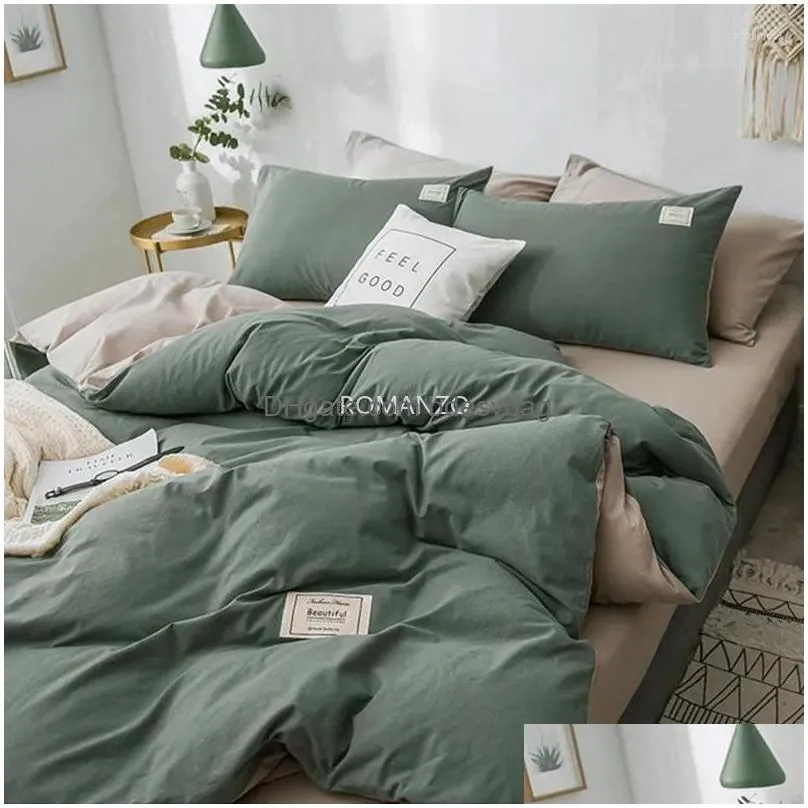 Bedding Sets Bedding Sets Home Textile Solid Color Duvet Er Pillowcase Bed Sheet Ab Lace Boy Kid Teen Girl Bedclothes Set Drop Deliver Dh1G5