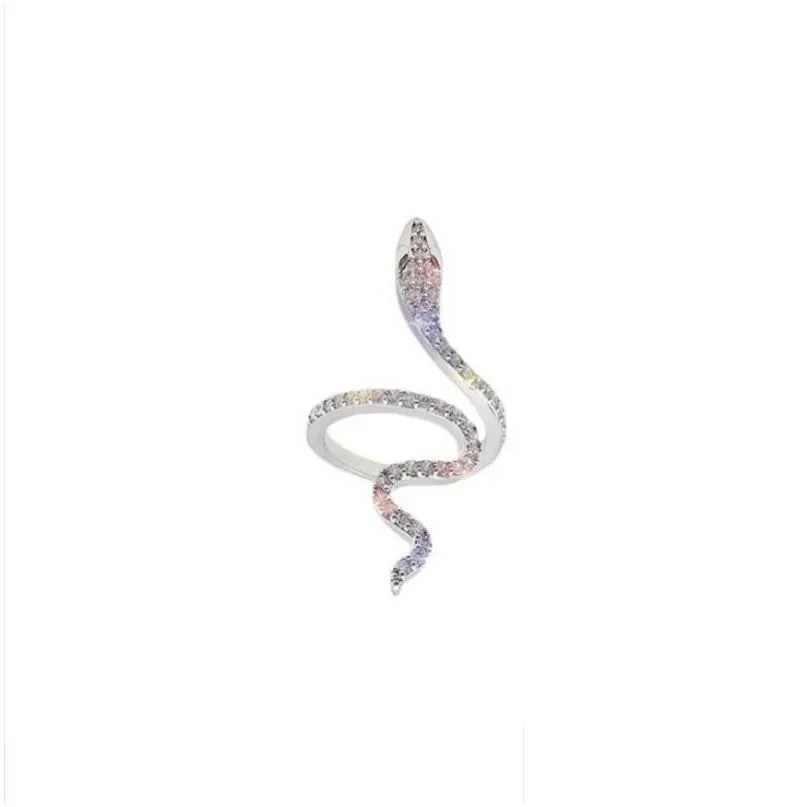 Cluster Rings Cubic Zirconia Snake Ring For Women Open Adjustable Wrap Serpent Rings Fashion Jewelry Drop Delivery Jewelry Ring Dhpjc