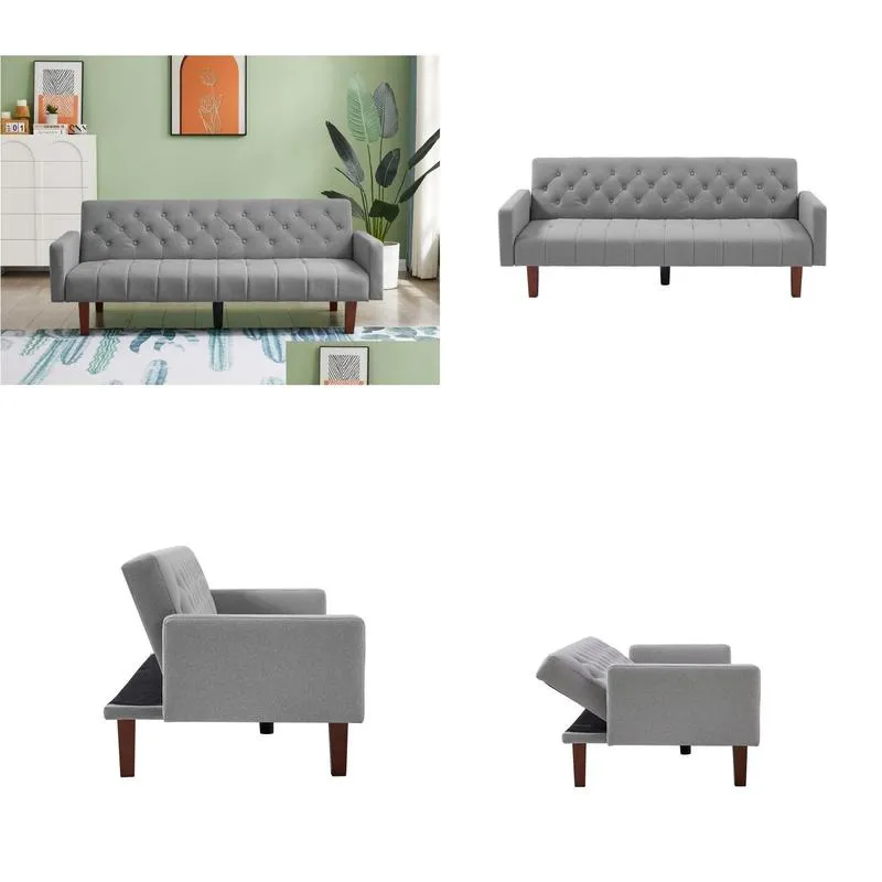 Factory Tufted Back Sofa Mid-Century Convertible Sofa Bed for Living Room,gray