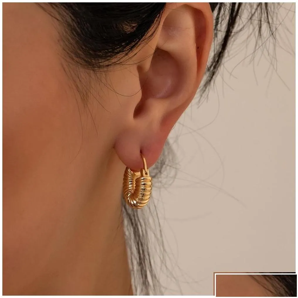 Hoop Huggie 3 Pairs/Set Punk Geometric Big Small Earrings For Women Men Gold Color Metal Chain Circle Hie Drop Delivery Jewelry Ot3Yt