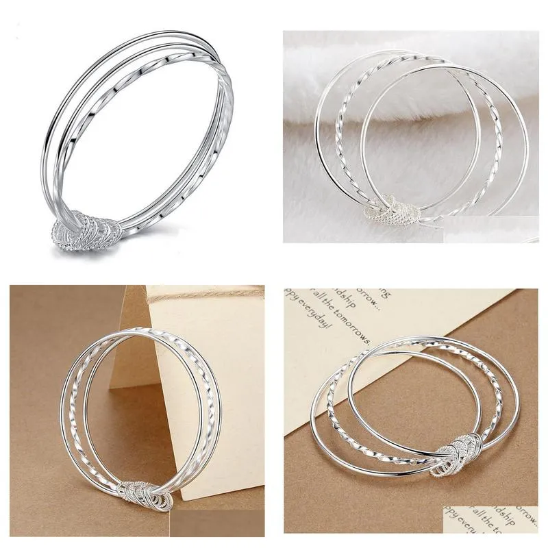 Bangle Round Circle Bangle Bracelets For Women Girls Sier Plated Circles Bracelet Cuff Bangles Fashion Jewelry Drop Delivery Jewelry B Dhgap