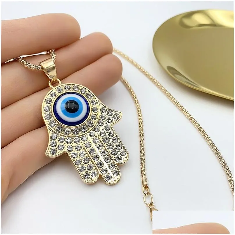 Pendant Necklaces Evil Eye Hamsa Hand Necklace Turkish Blue Eyes Pendant Necklaces For Women Lucky Protection Jewelry Drop Delivery Je Dhecl