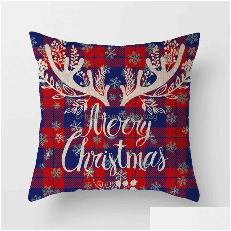 Cushion/Decorative Pillow Pillow 45 45Cm2023 Blue Christmas Pillowcase Home Decorative Drop Delivery Home Garden Home Textiles Dhxu8