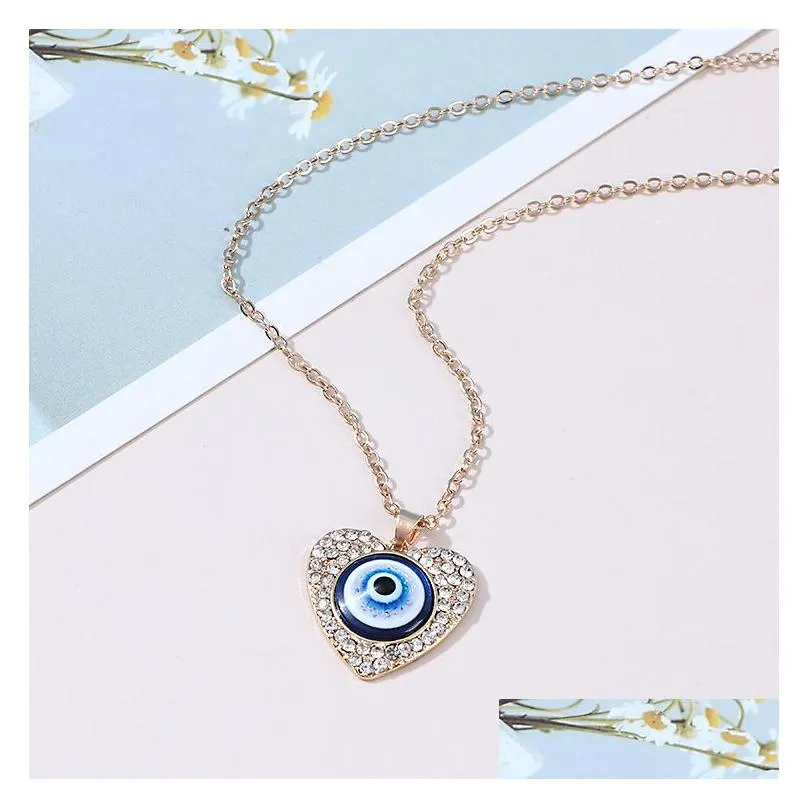 Pendant Necklaces Evil Eye Pendant Necklace Turkish Protect Lucky Necklaces For Women Heart Crystal Blue Eyes Pendants Jewelry Drop De Dhayh