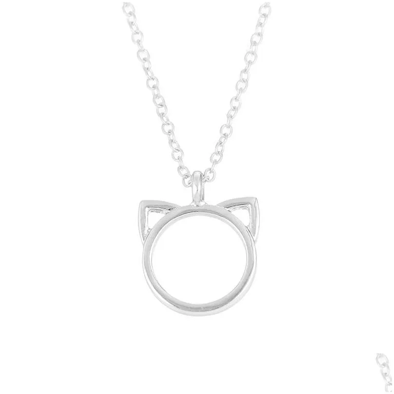 Pendant Necklaces Two Tone Cat Ear Pendant Necklace Kitten Animal Charm Necklaces With Mes Card Fashion Jewellery Drop Delivery Jewelr Dhiot