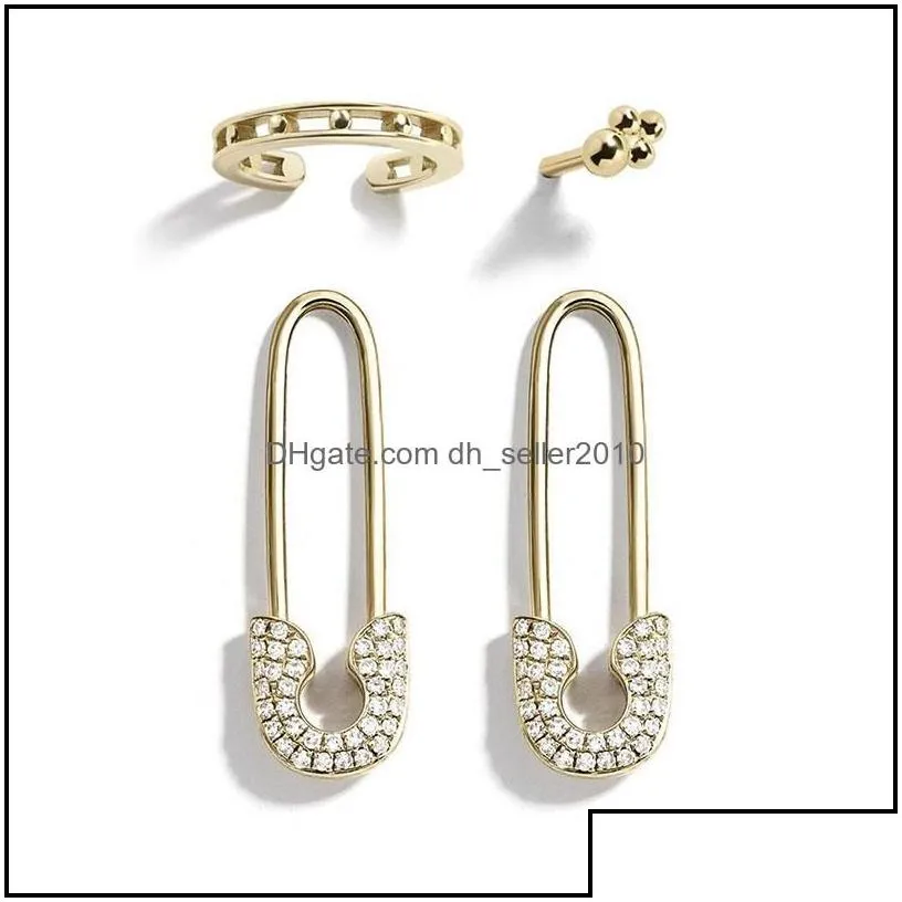 Hoop Huggie Unique Design Imitation Pearl Cz Paperclip Safety Pin Stud Earring For Women Girls Gold Punk Body Piercing Earrings Acce