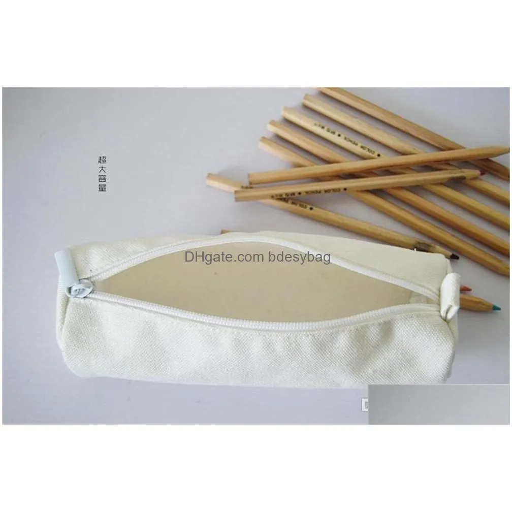 japanese style round blank canvas zipper pencil cases pen pouches cotton cosmetic bags makeup bags mobile phone clutch bag wholesale