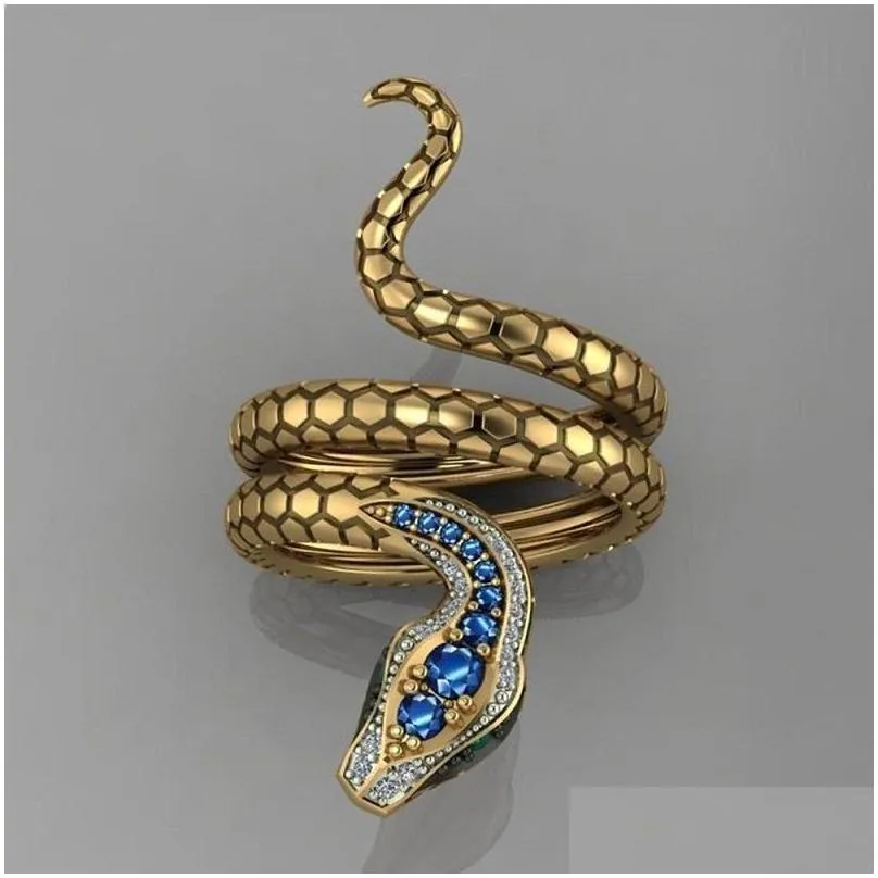 Cluster Rings Snakelike Cluster Rings Adjustable Gold S-Shaped Blue Zircon Snake Ring For Men Women Fashion Jewelry Drop Delivery Jewe Dh6Ay