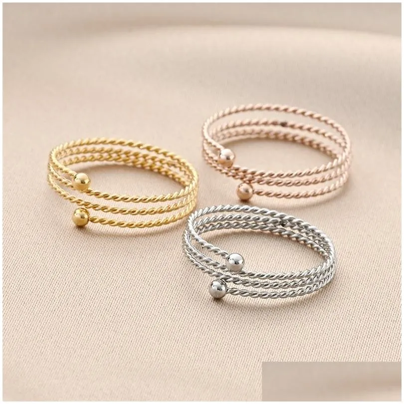 Band Rings Braided Wrap Wave Band Rings For Women Girls Titanium Steel Open Adjustable Drop Delivery Jewelry Ring Dh629