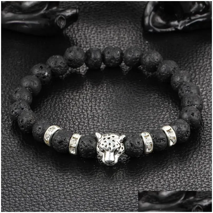 Beaded Black Lava Stones Strands Beaded Bracelets Natural Stone Beads Bracelet Fashion Jewelry Drop Delivery Jewelry Bracelets Dhtdi