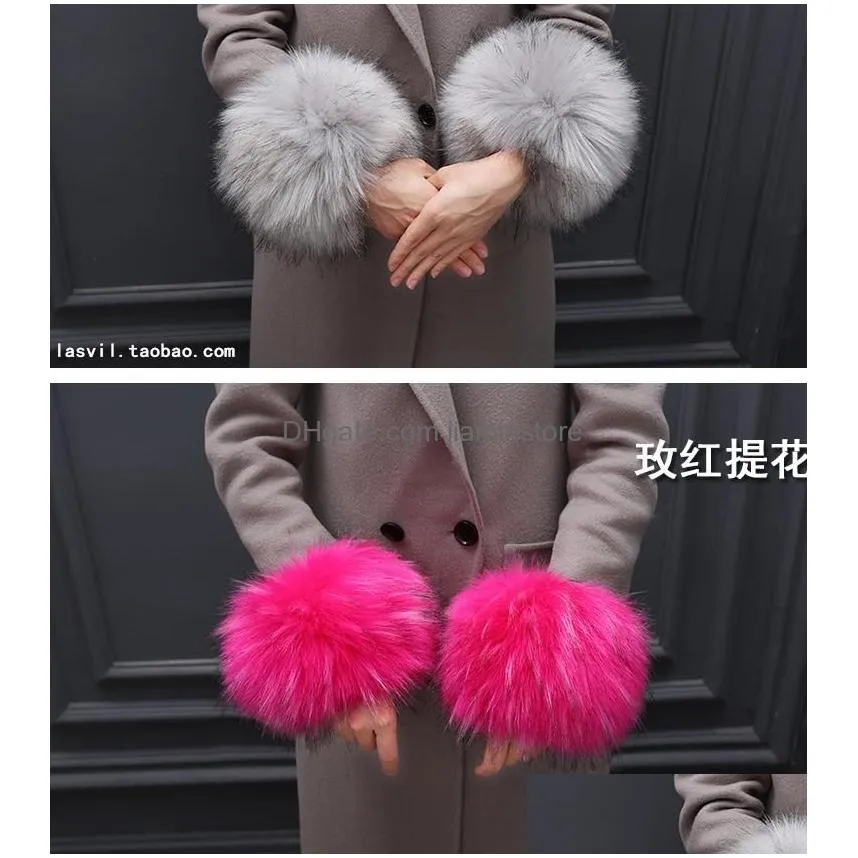 Fingerless Gloves 2021 Winter Woman Glove With Fur Sleeve Windbreak Thickening And Warm Cuff Large Wrist Guard Leather-Like Hand Ring Dhm7M