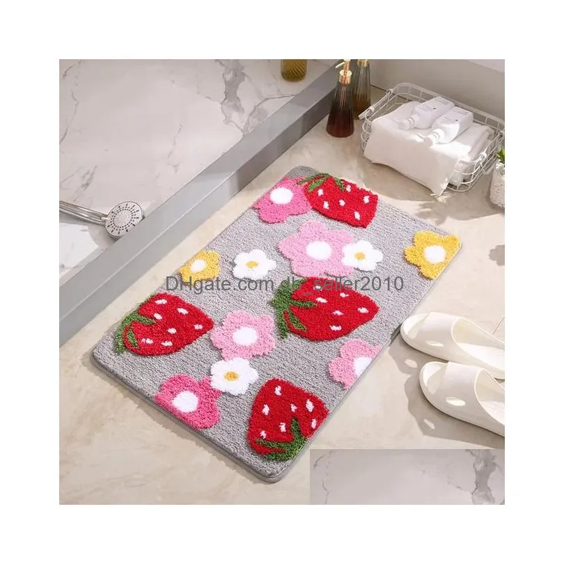 Bath Mats Bath Mats Stberry Carpet Pink Rug Girl Cute Entrance Door Mat Bedroom Floor Bathroom Non-Slip Drop Delivery Home Garden Bath Dhvyz