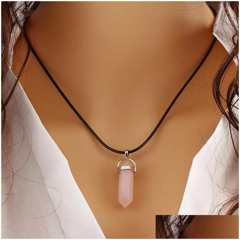 Pendant Necklaces Natural Stone Pendant Necklace Mticolor Hexagonal Crystal Necklaces For Women Girls Fashion Jewelry Drop Delivery Je Dhhlx