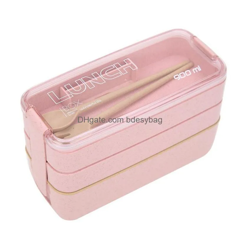900ml 3 layers bento box ecofriendly lunch boxes food container wheat straw material microwavable dinnerware lunchbox w0246