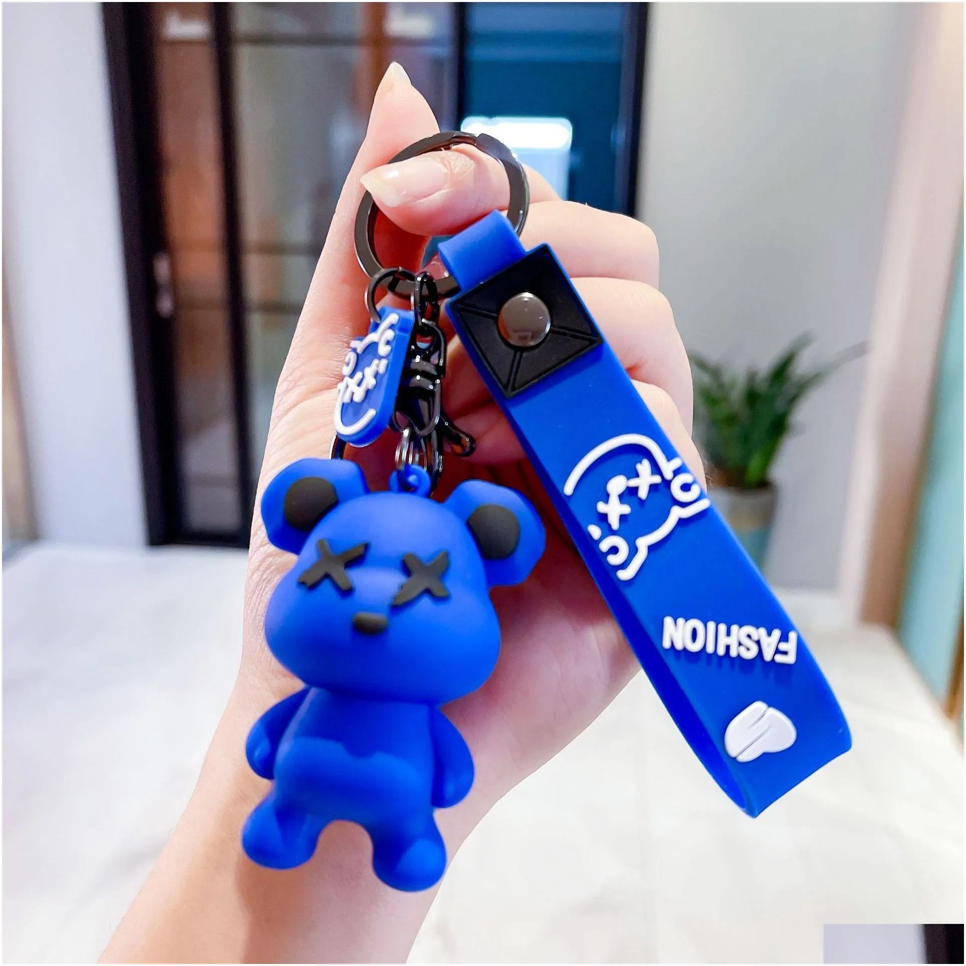 silicone bear keychain finger toys personality simple creative car key ring chain keychains small gift car bag couple jewelry dhs