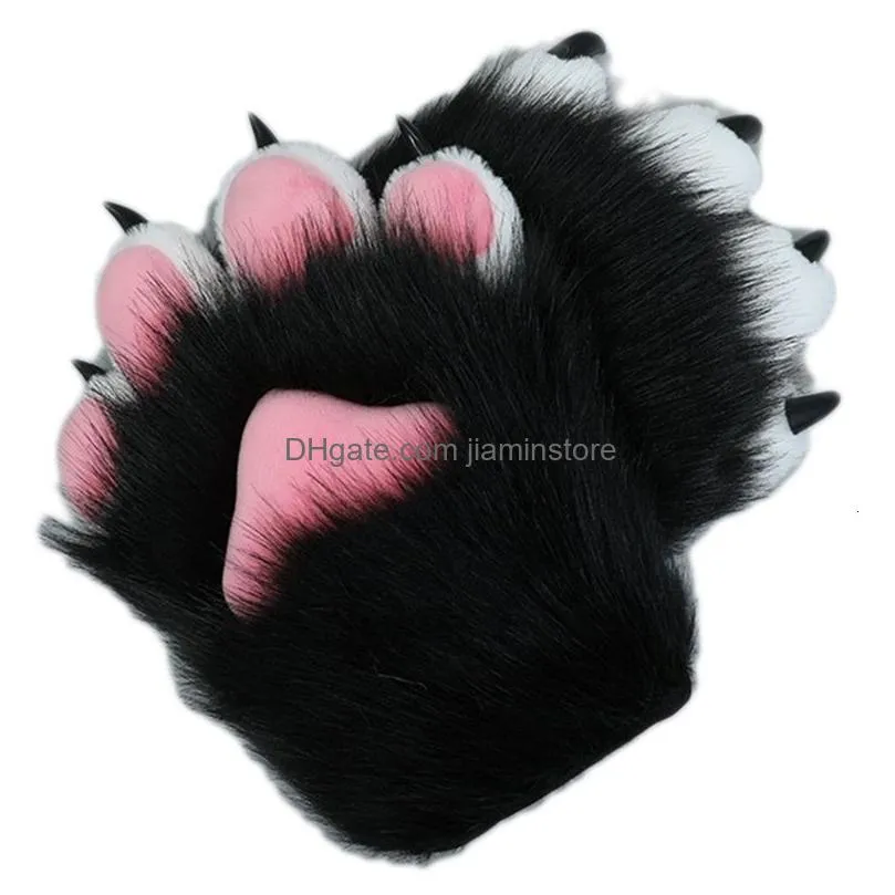 Fingerless Gloves Fingerless Glove Winter Cartoon Tiger Paw Shape Warm Thicken Knit Mittens Furry Cuff For Girlfriend Presents 230804 Dhvrl