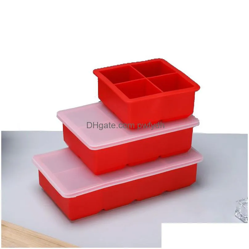 bar tools silicone ice square moulds dust proof cover ice tray large capacity square ice cube mold mix colors