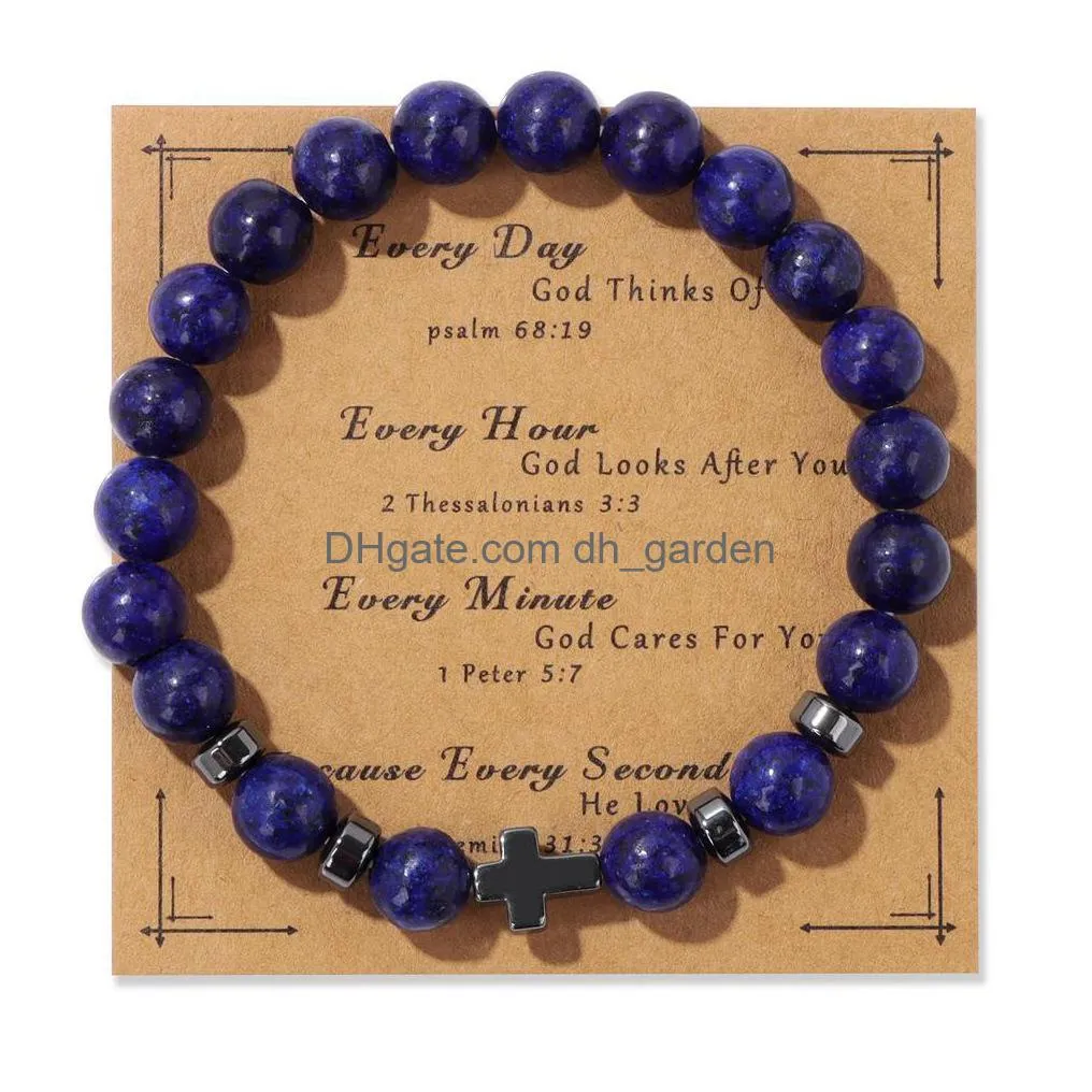 Beaded Natural Stone Tiger Eye Beads Hematite Cross Bracelet Mes Card Kraft Paper Jewelry Nce Reiki Buddha Prayer Yoga For D Dhgarden Dh7Pf