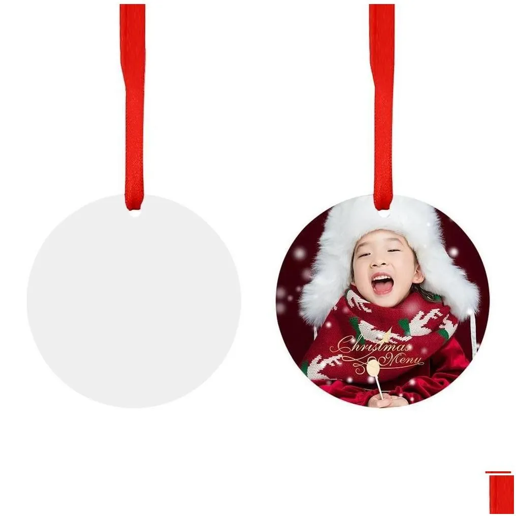 christmas decorations sublimation blank ornament double-sided xmas tree pendant mti shape aluminum plate metal hanging tag holidays