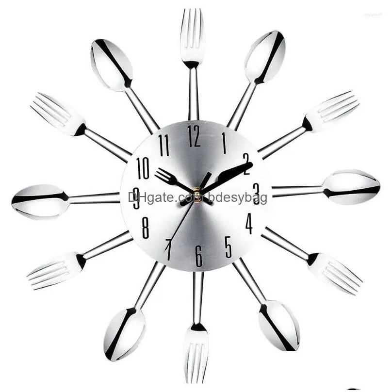 Wall Clocks Wall Clocks Stainless Steel Knife And Fork Spoon Kitchen Restaurant Clock Home Decoration Drop Delivery Home Garden Home D Dhgck