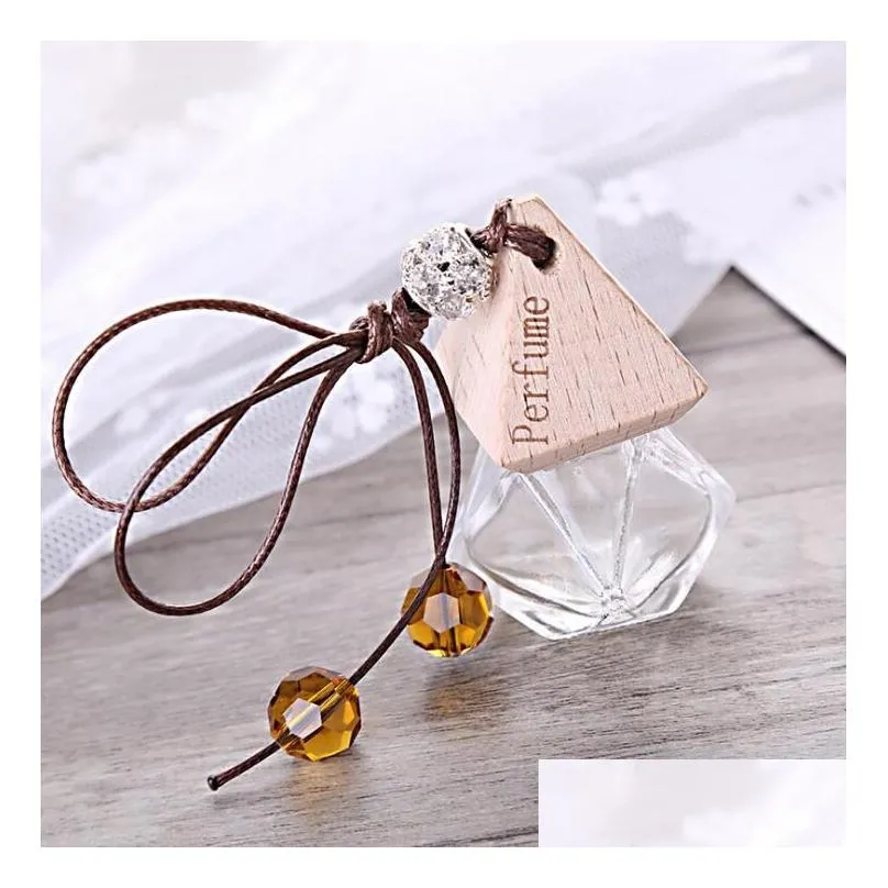 Car Perfume Bottle With Wood Cap Hanging Rearview Ornament Air Freshener For  Oils Diffuser Refillable Empty Glass Bottle