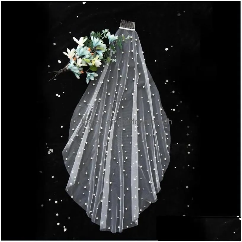 Bridal Veils Wedding Accessories Party Events Pearl White Ivory Short Veil Beaded Tl With Comb One Layer Cathedral Drop Delivery 2021