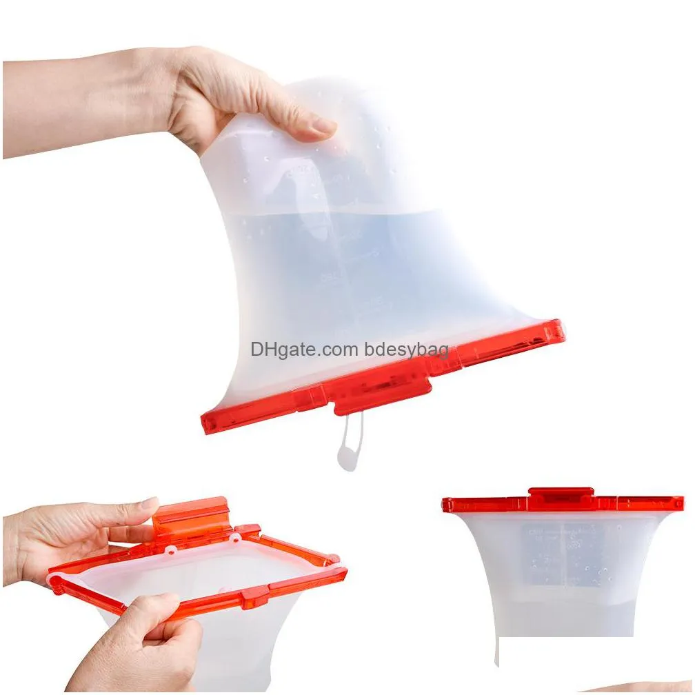 1000ml one step lock leakproof standing silicone bag containers sandwiches liquid snack fruit reusable silicone food storage bag